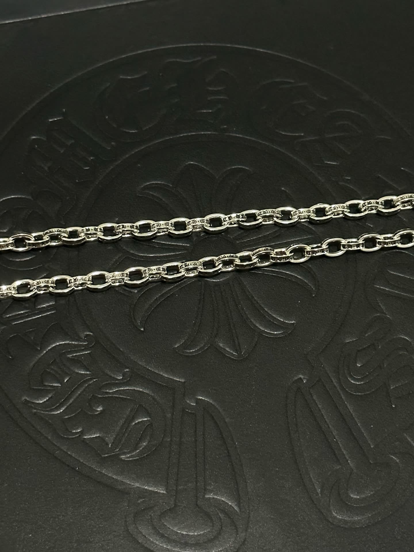 Chrome Hearts Silver Cross Pendant Necklace with Pink Crystal Accents
